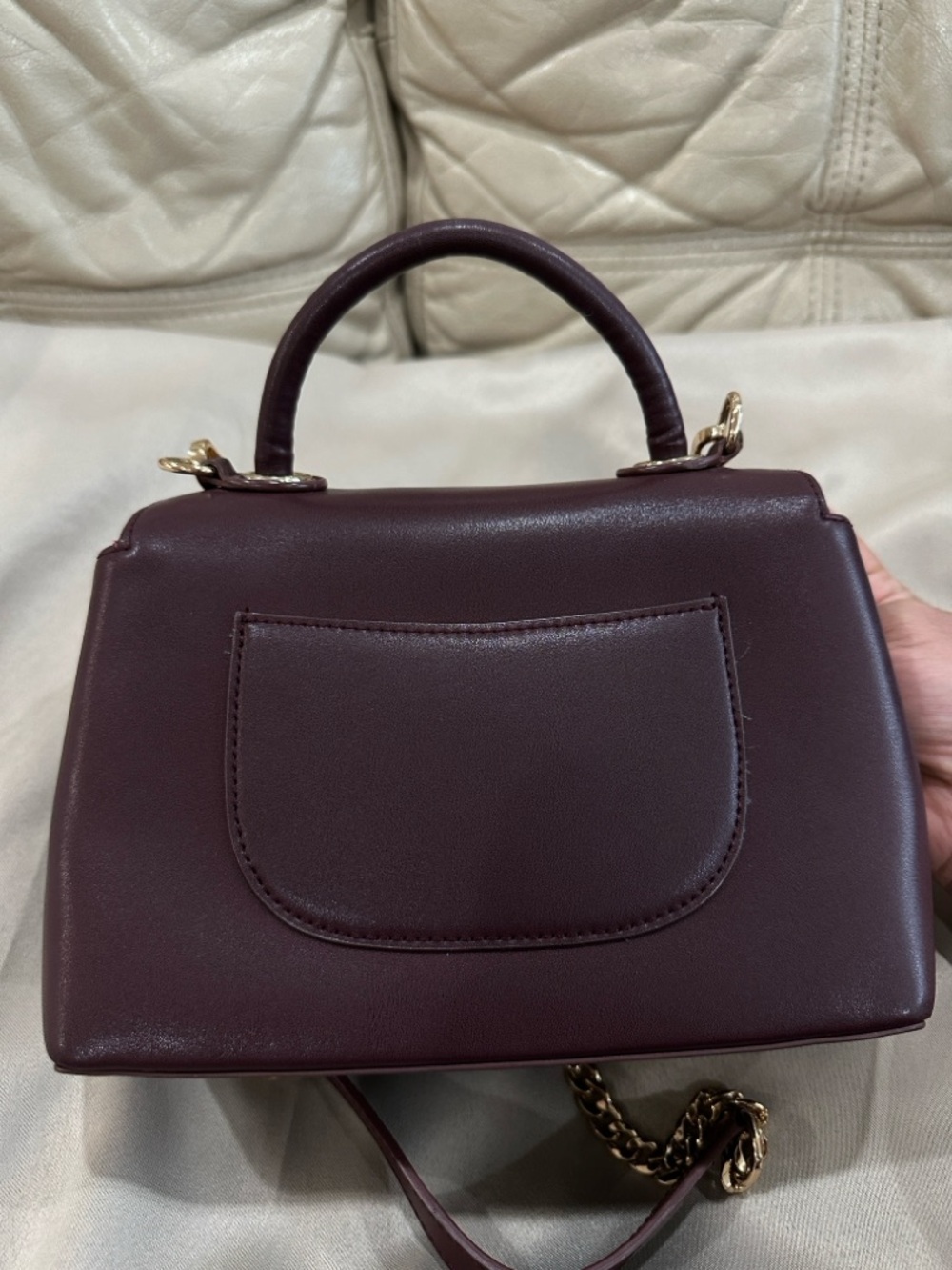 Charriol Burgundy Leather Satchel with Gold Chain Strap - Picture 12 of 15